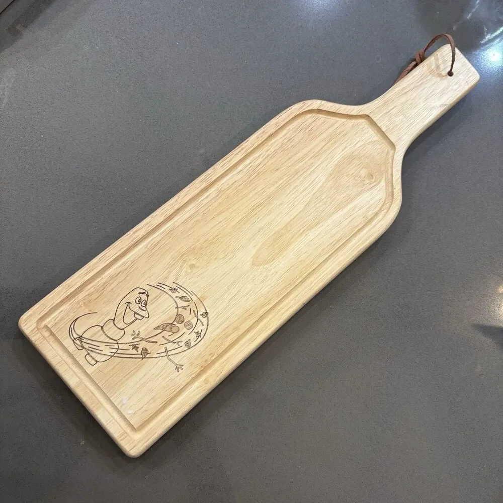 Disney Frozen Olaf Serving Cutting Board Oak Wooden EUC Charcuterie Display